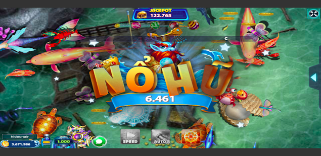 game bắn cá nổ hũ với các loài cá đa dạng và biểu tượng Jackpot lớn ở góc màn hình.